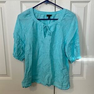 Talbots Turquoise Blouse with Tassel Detail